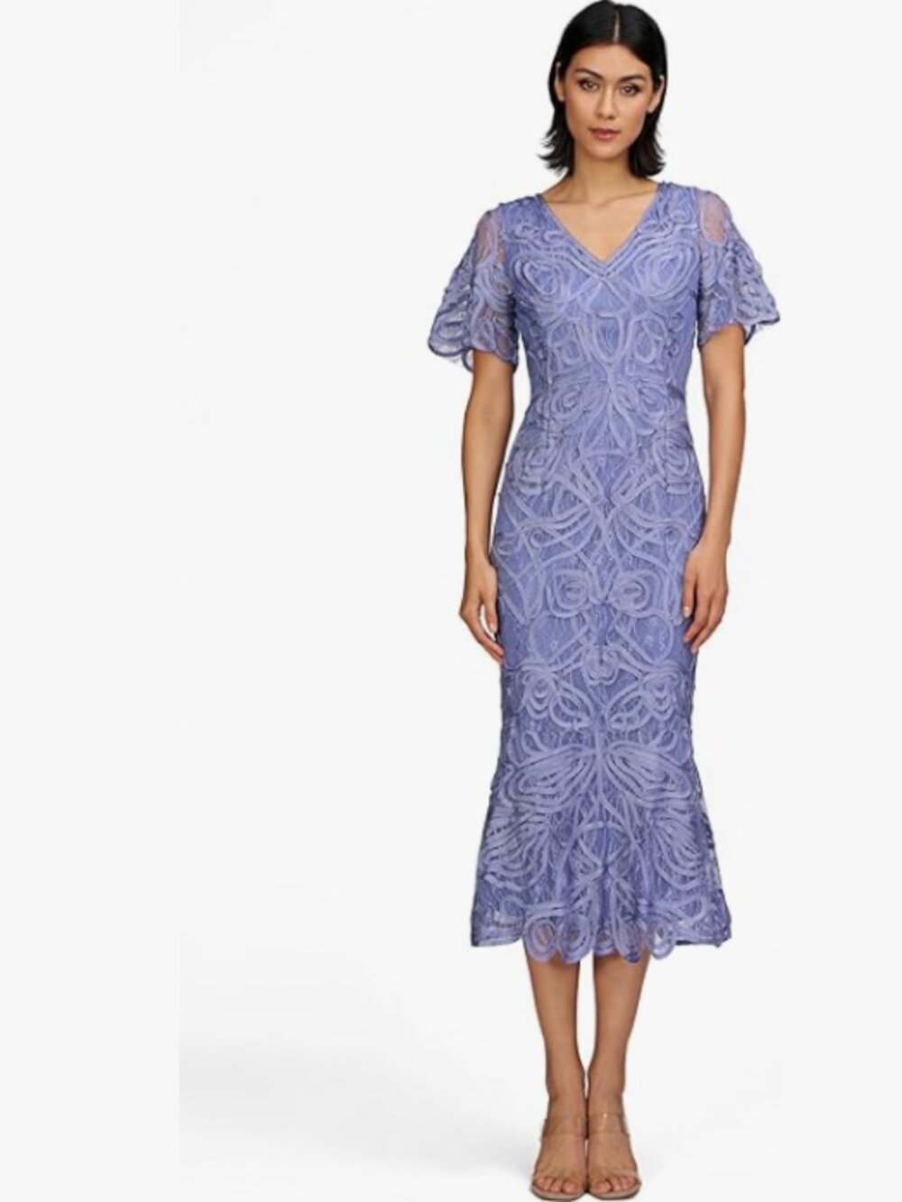 JS Collections Lace Midi Dress – Blue – Size 2 – NWT (Soutache Detail, Flaw)